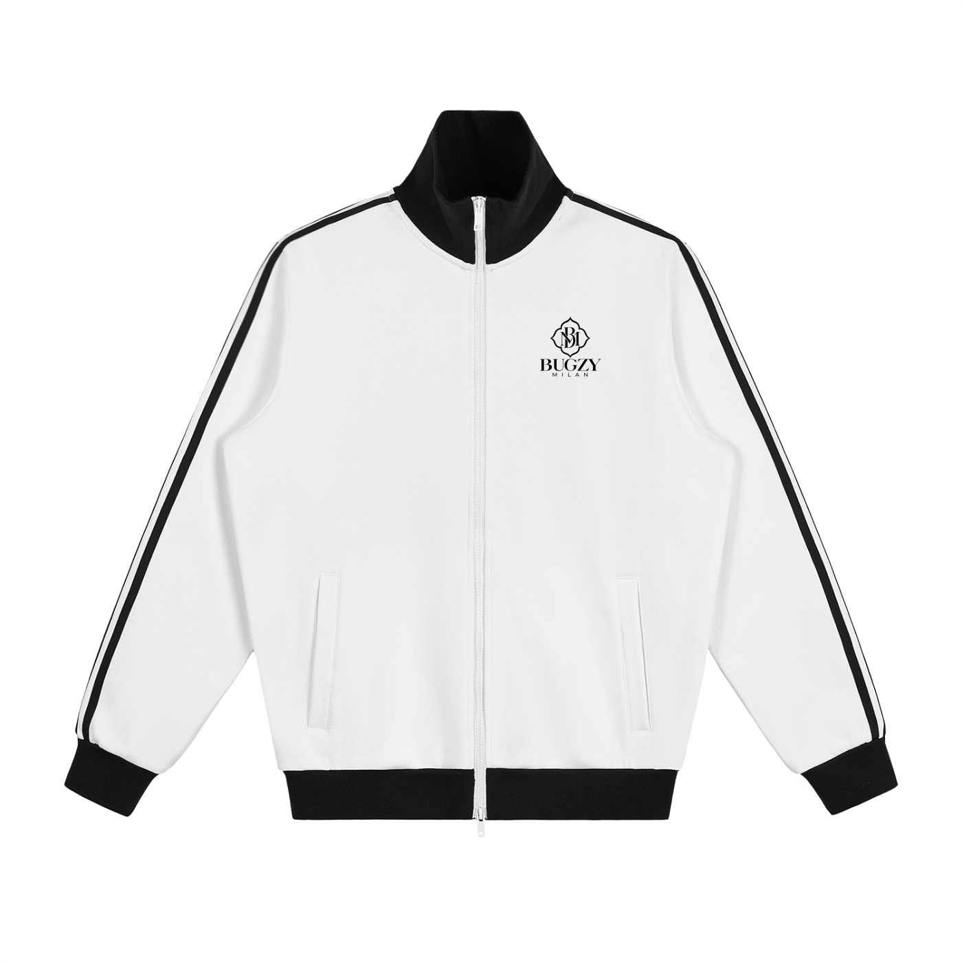 Bugzy Milan Contrast Fleece Track Jacket – White/Black - Image 5