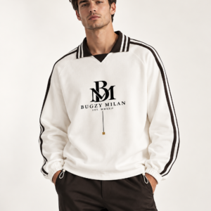Contrast Striped Lapel Collar Sweatshirt