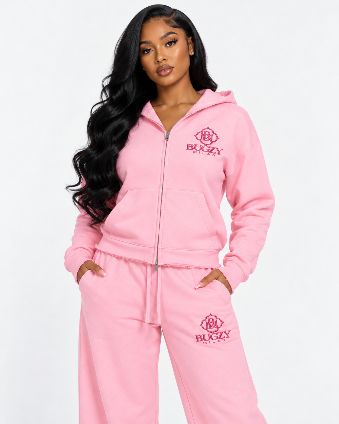 Bugzy Milan Women’s Heavyweight Raw-Edge Wide-Leg Sweatpants - Image 3
