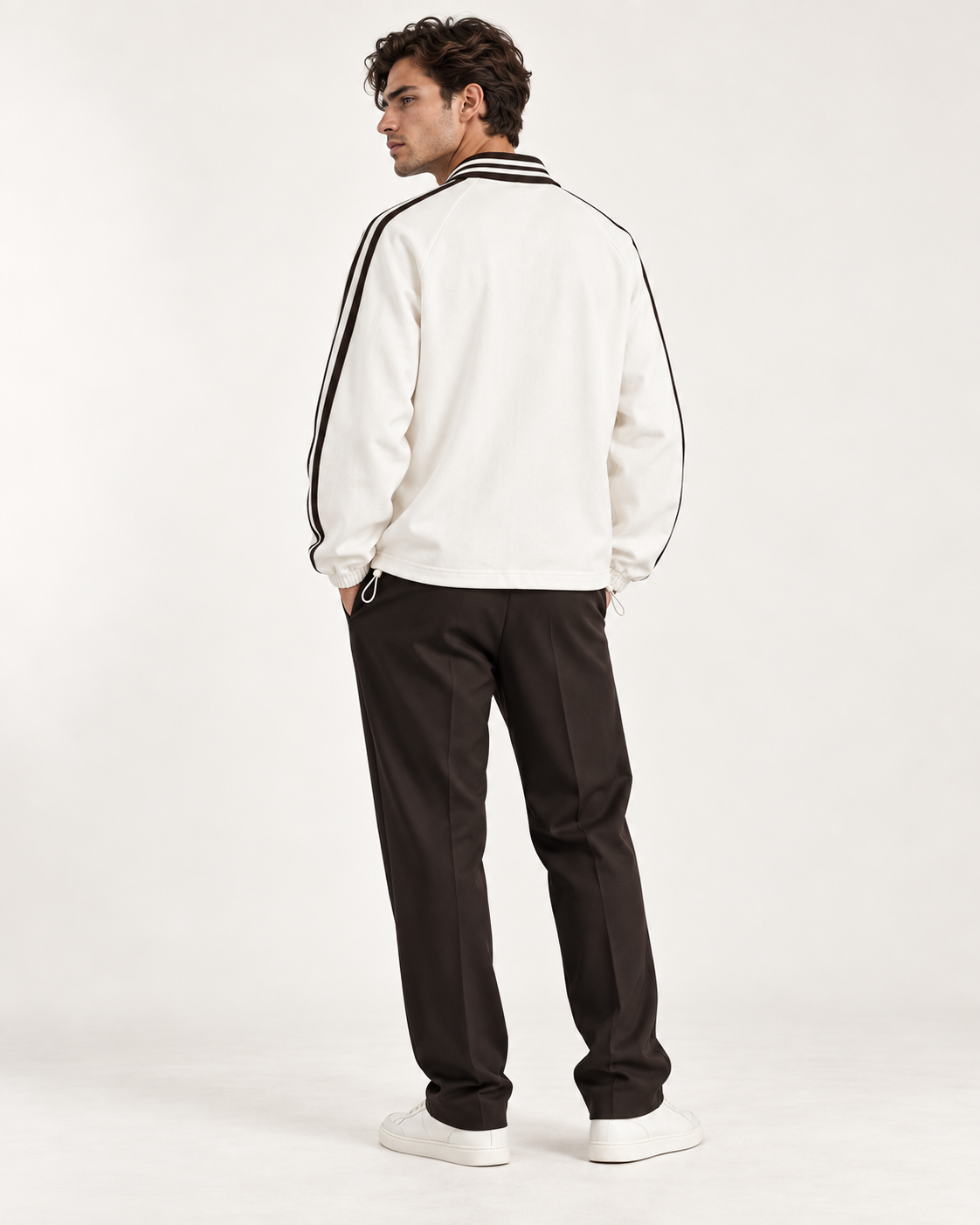 Contrast Striped Lapel Collar Sweatshirt - Image 3