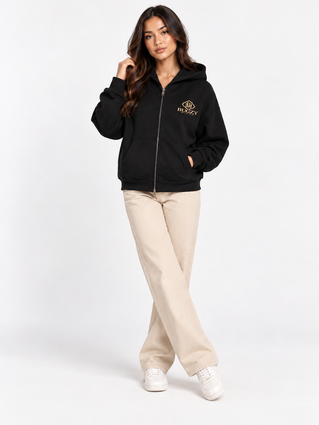 Bugzy Milan Women’s Raw-Edge Full-Zip Hoodie