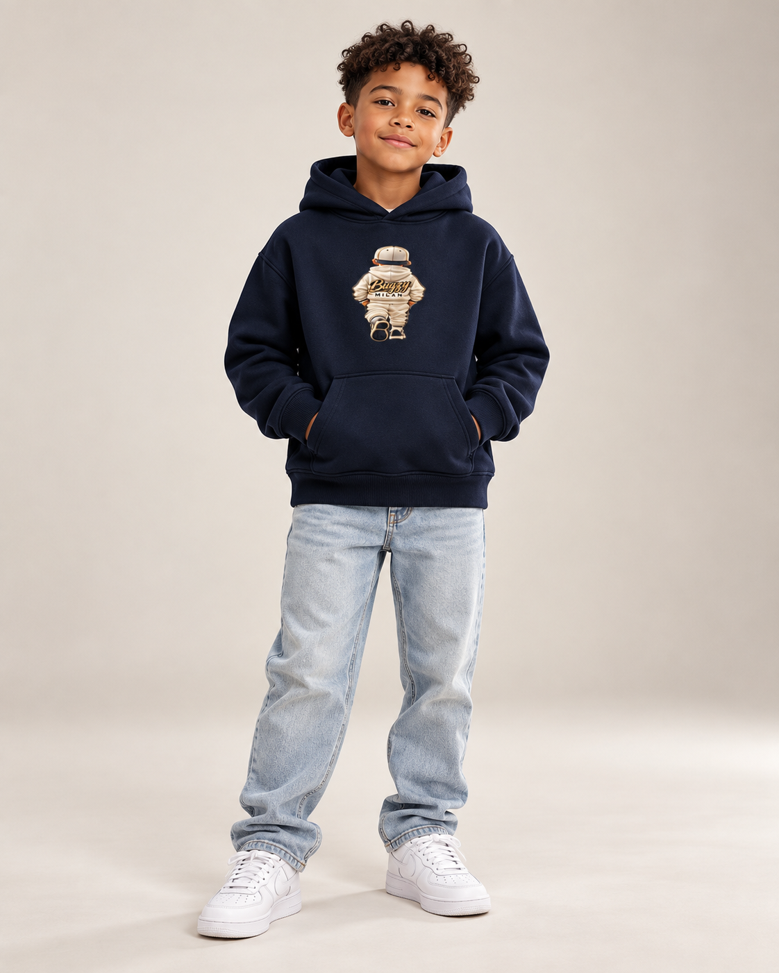 Bugzy Milan Kids & Youth Fleece Hoodie – Navy Blue - Image 2