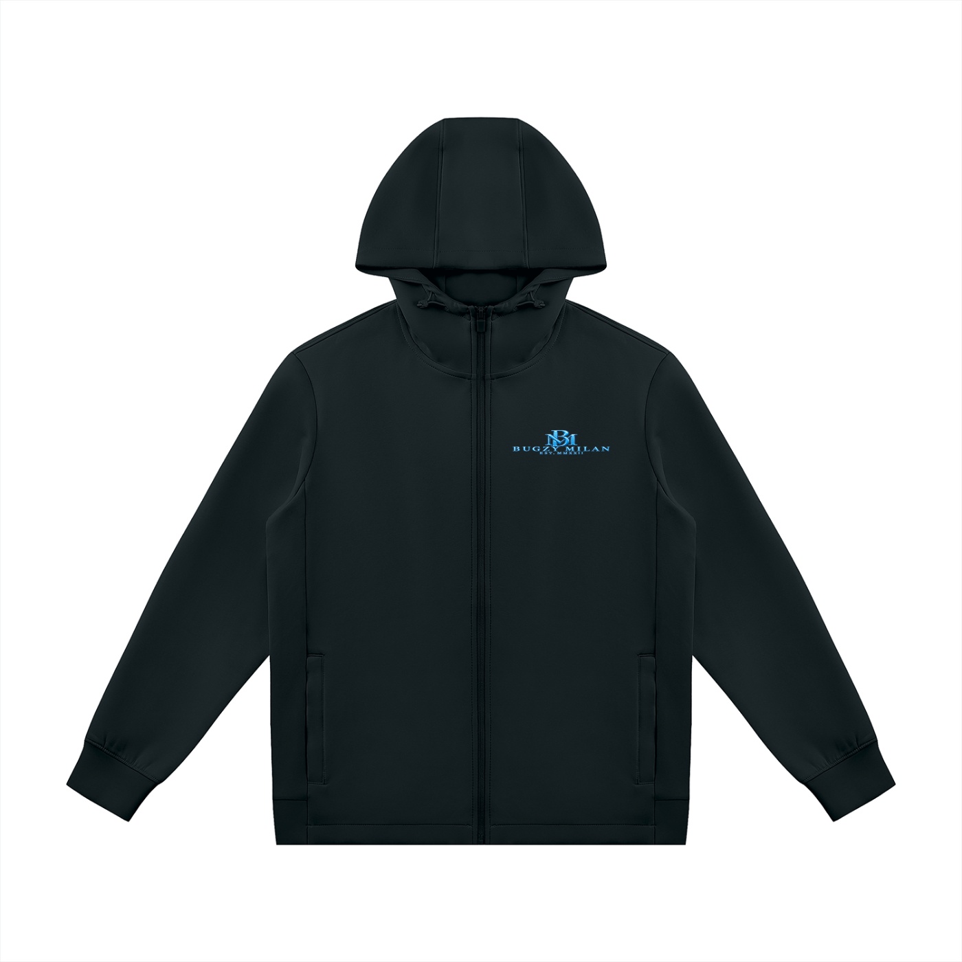 Bugzy Milan Men Heavyweight Drawstring Full-Zip Hoodie -Black
