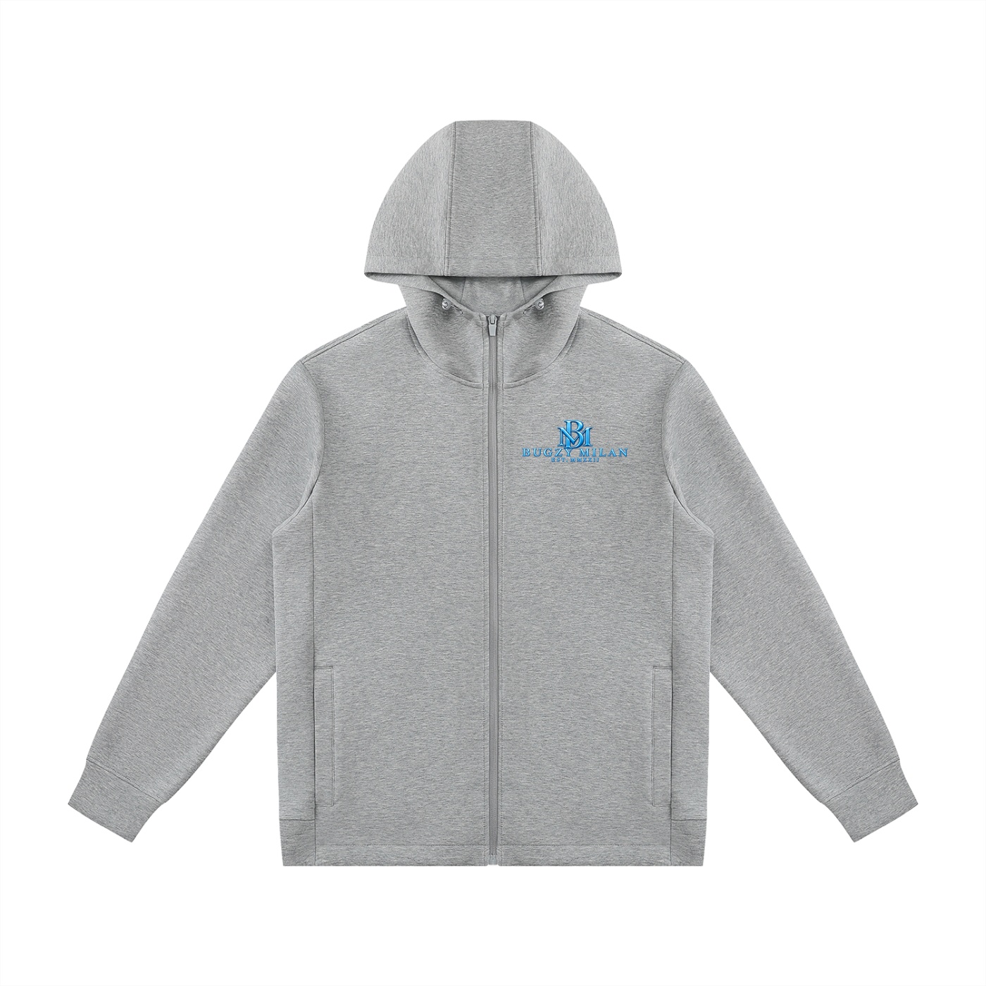 Bugzy Milan Men Heavyweight Drawstring Full-Zip Hoodie -Light Grey
