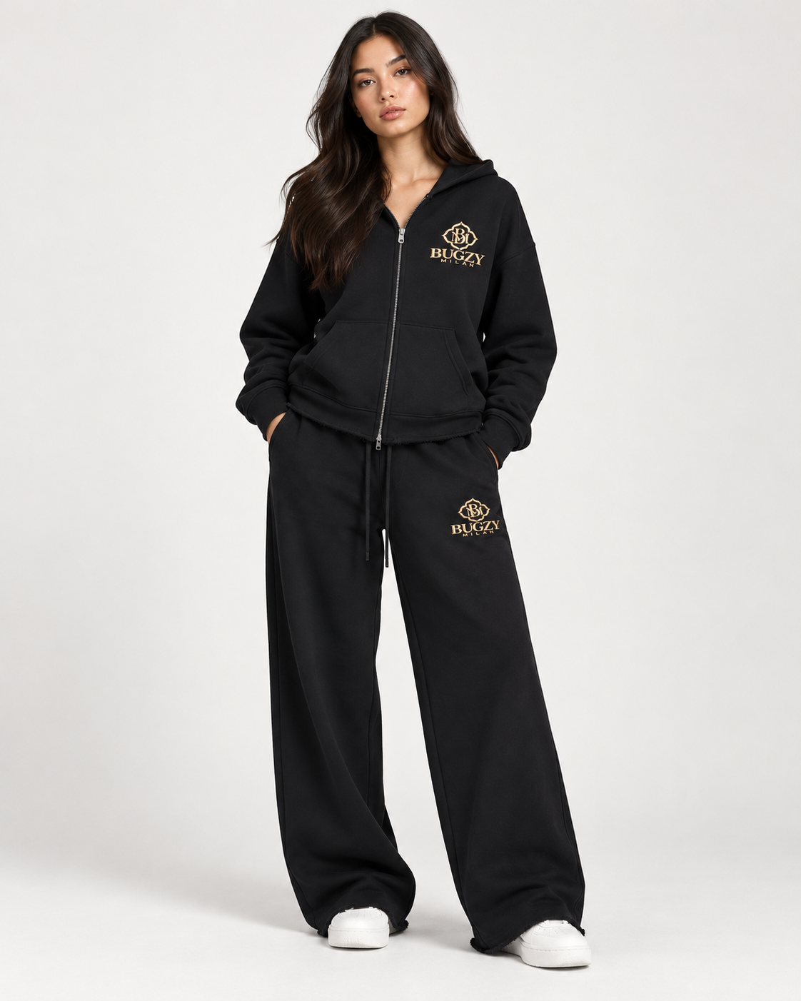 Bugzy Milan Women’s Raw-Edge Full-Zip Hoodie - Image 2