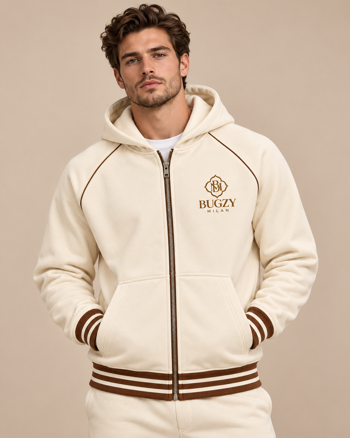 Bugzy Milan Striped Trim Zip-Up Hoodie