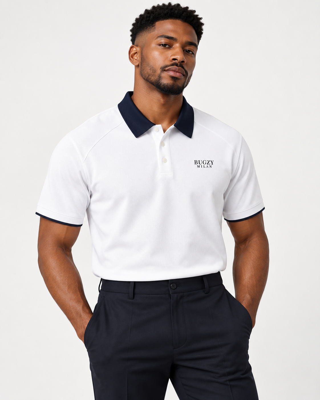Bugzy Milan Contrast Collar Raglan Polo Shirt – White