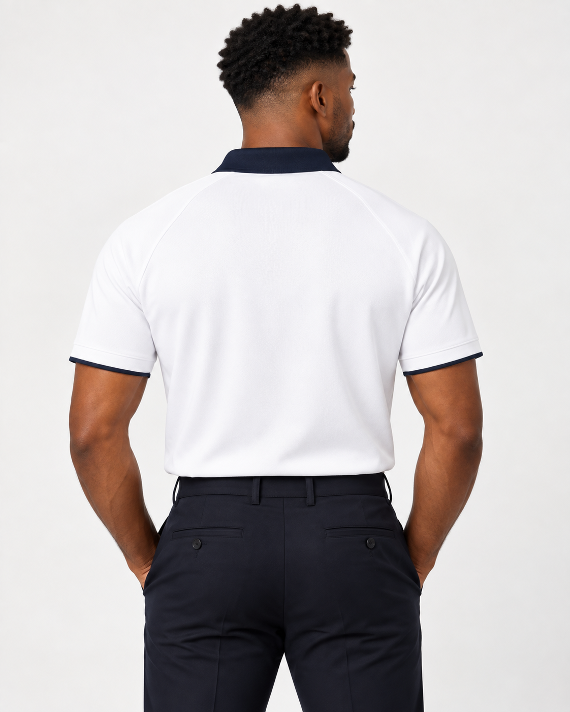 Bugzy Milan Contrast Collar Raglan Polo Shirt – White - Image 2