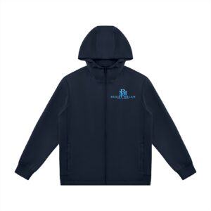 Bugzy Milan Men Heavyweight Drawstring Full-Zip Hoodie -Navy Blue