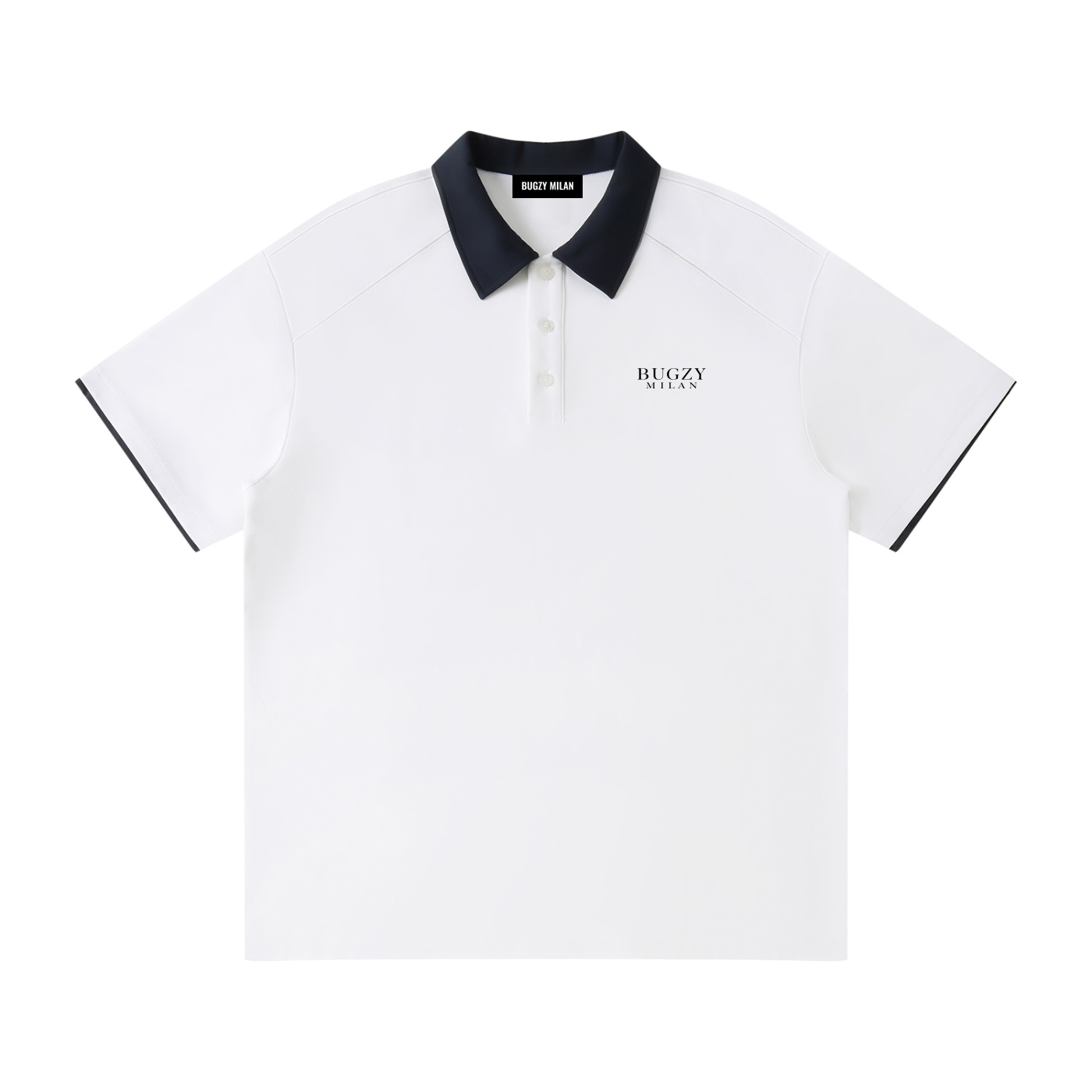 Bugzy Milan Contrast Collar Raglan Polo Shirt – White - Image 3