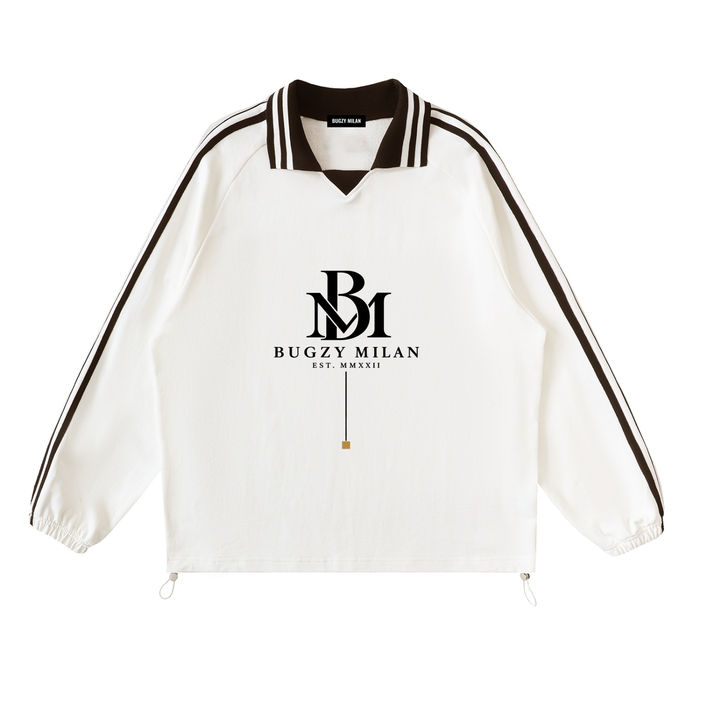 Contrast Striped Lapel Collar Sweatshirt - Image 4