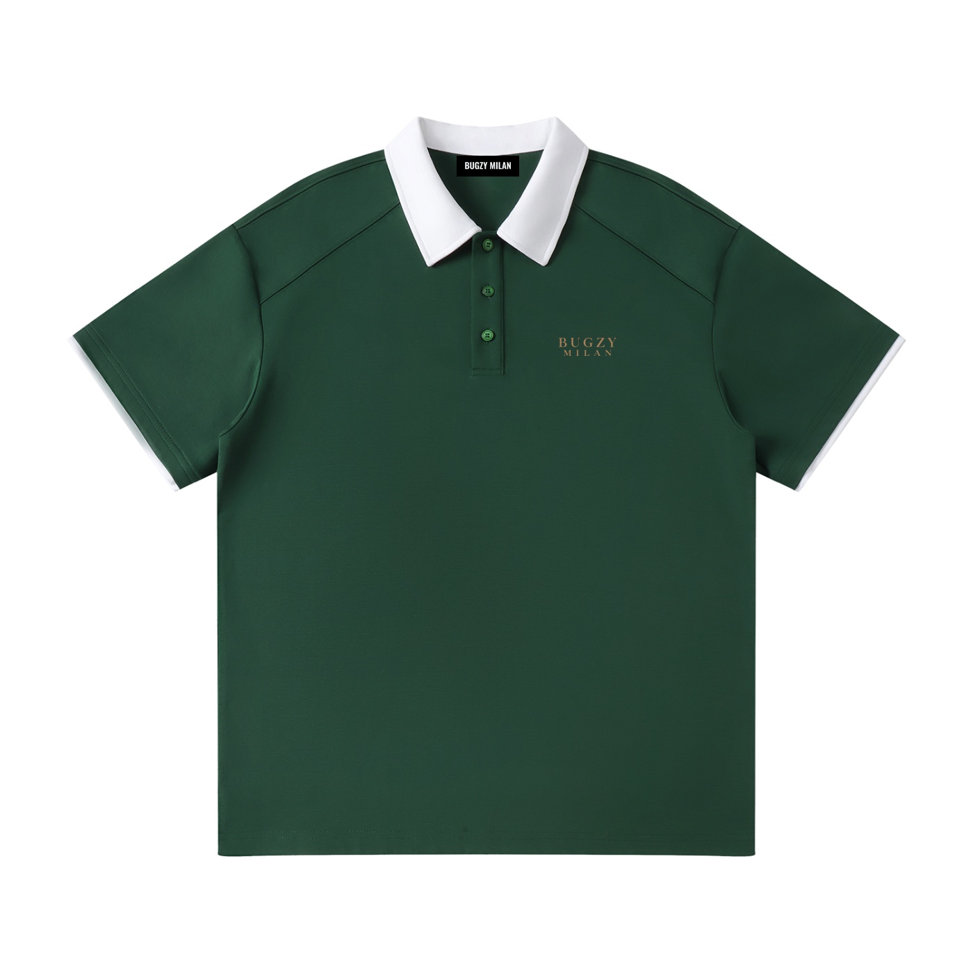 Bugzy Milan Contrast Collar Raglan Polo Shirt - Green - Image 3
